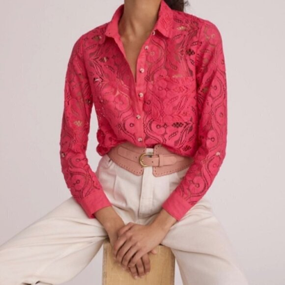 Anthropologie Tops - NWT Anthropologie Pink Lace Long Sleeve Top Size 10